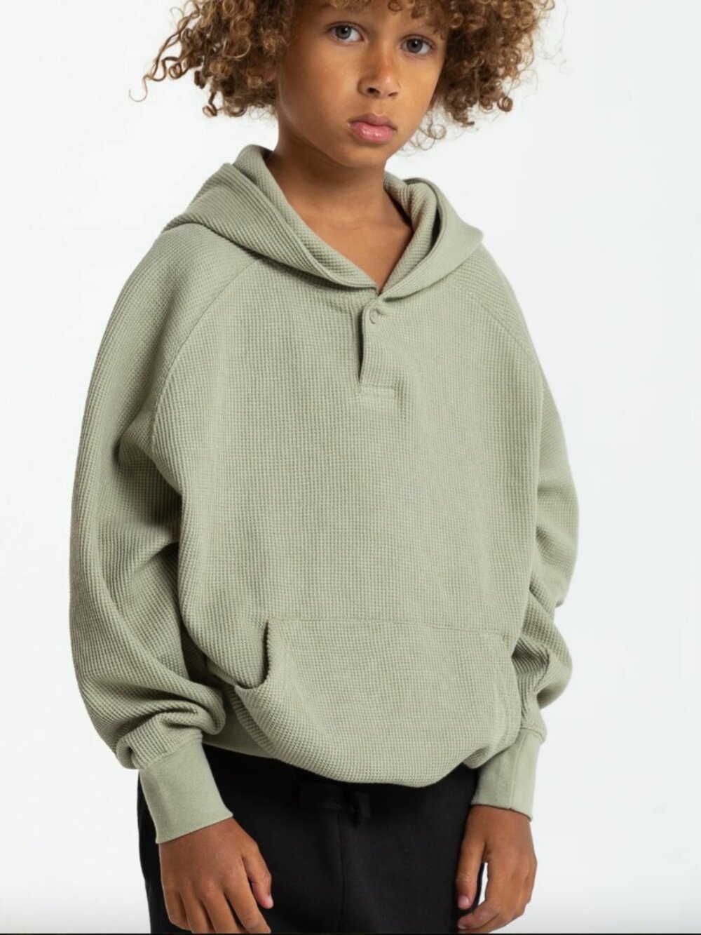 Fear of God Essentials Essentials Kid's Waffle Henley Hoodie - Seafoam